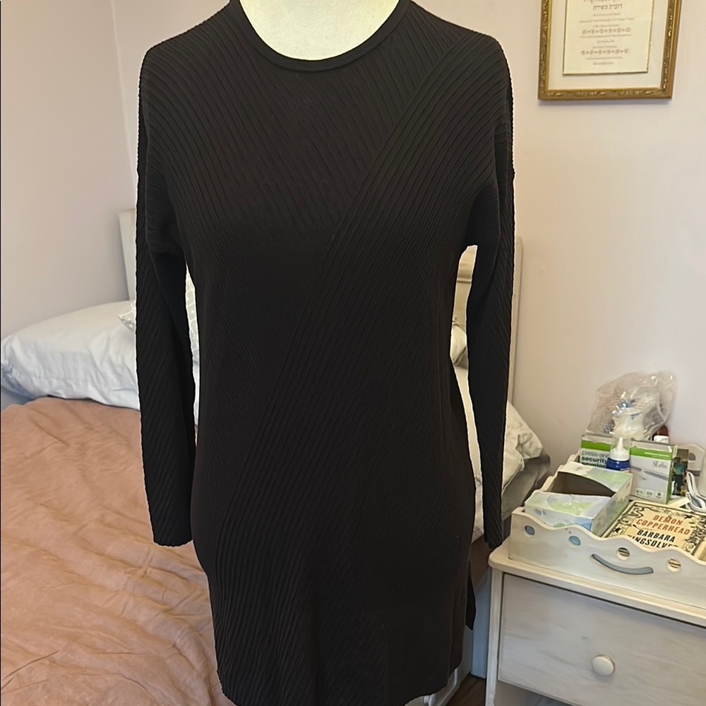 Eileen Fisher Black Ribbed Long Sleeve Dress size S
